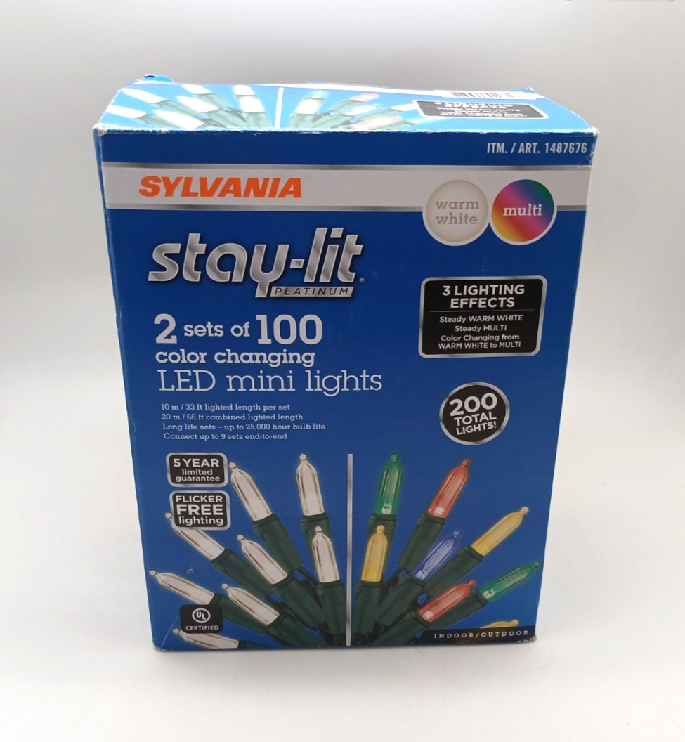 Sylvania 200 LED Mini Christmas Lights 12 Colors 8 Effects Warm White Multi NOB