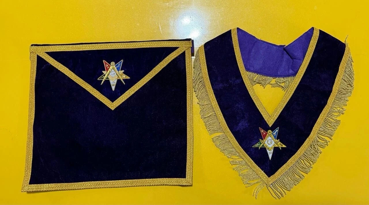 Handcrafted Purple Velvet OES Worthy Patron Marton Masonic Apron with Collar Set