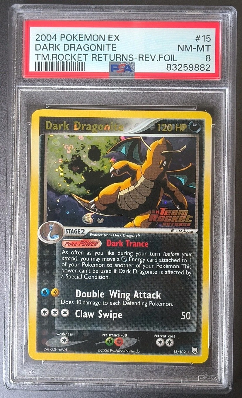 🌪️ DARK DRAGONITE 15 Pokemon Ex 2004 Team Rocket Returns TRR Reverse PSA 8 read