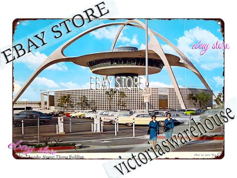 1961 Los Angeles Airport Theme Building Postcard Tin Sign find home decor