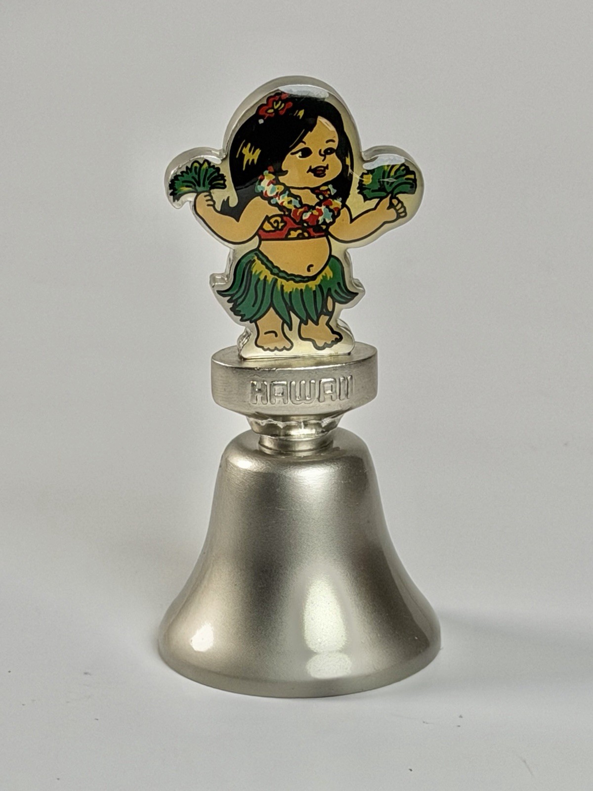 Hawaiian Dancing Hula Girl Silver Plated Bell 3.5” Grass Skirt Hawaii Islands