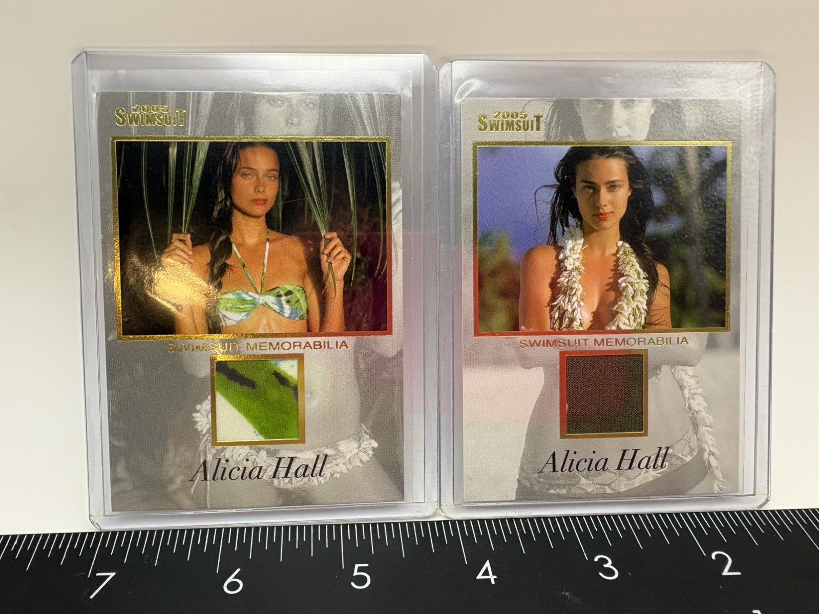 2005 Alicia Hall Memorabilia pair #AH1/M & #AH2/M Relic SI Swimsuit Bikini