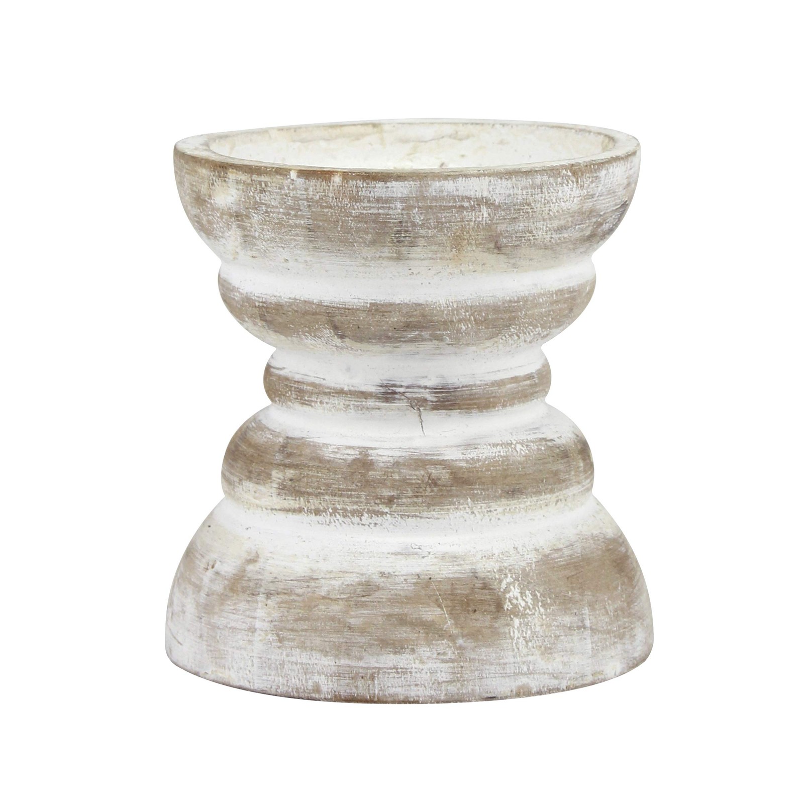 Stonebriar Antique White Wooden Pillar Candle Holder, 4 inches, Off Stonebriar Antique White Wooden Pillar Candle Holder, 4 inches, Off