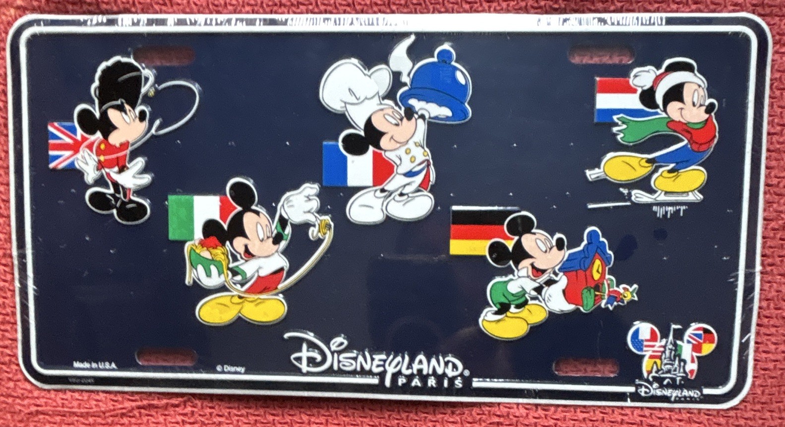Disney Disneyland Paris Mickey Mouse European Flags Souvenir License Plate Sign