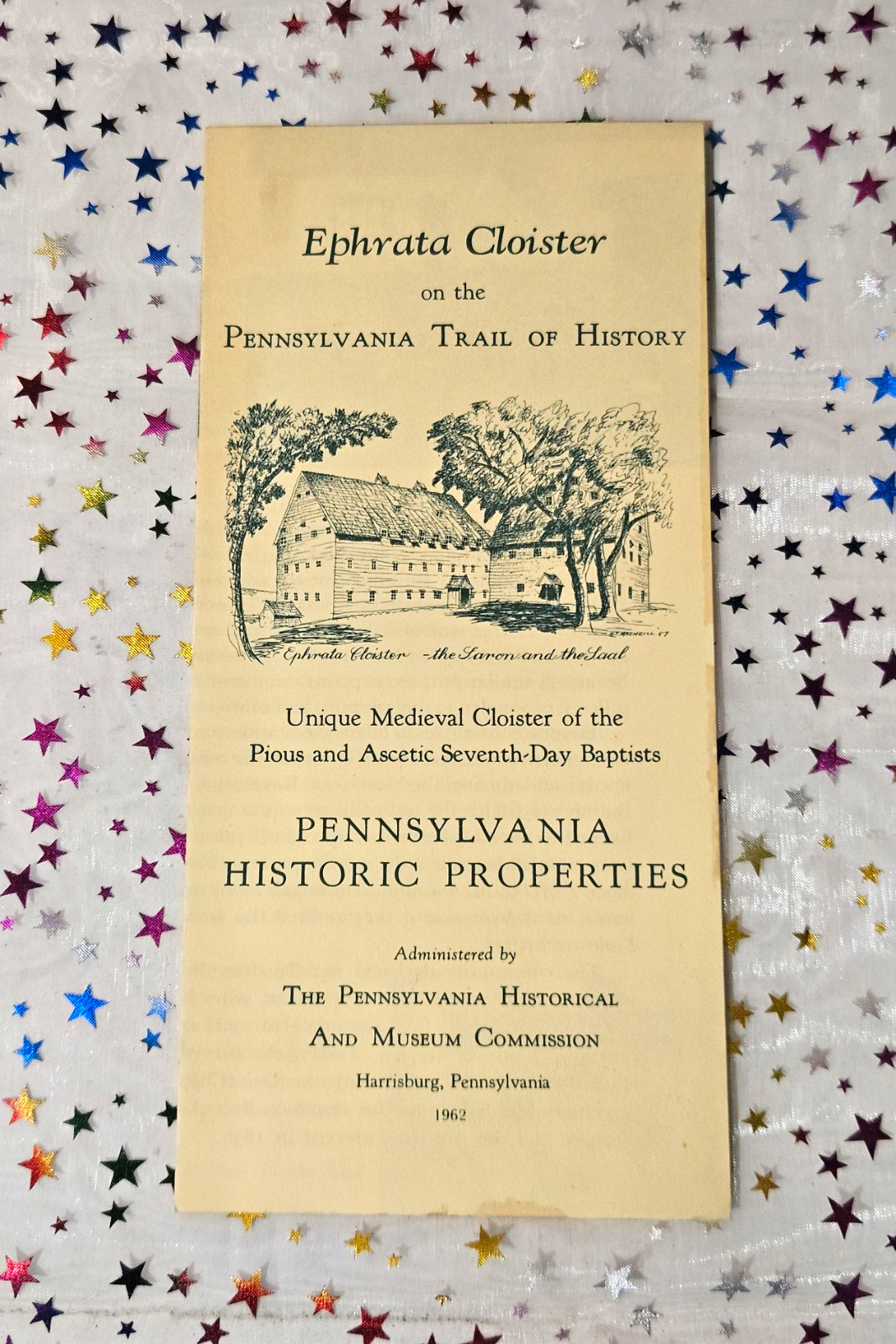 Vintage 1962 Ephrata Cloister PA Trail Of History Harrisburg Travel Flyer