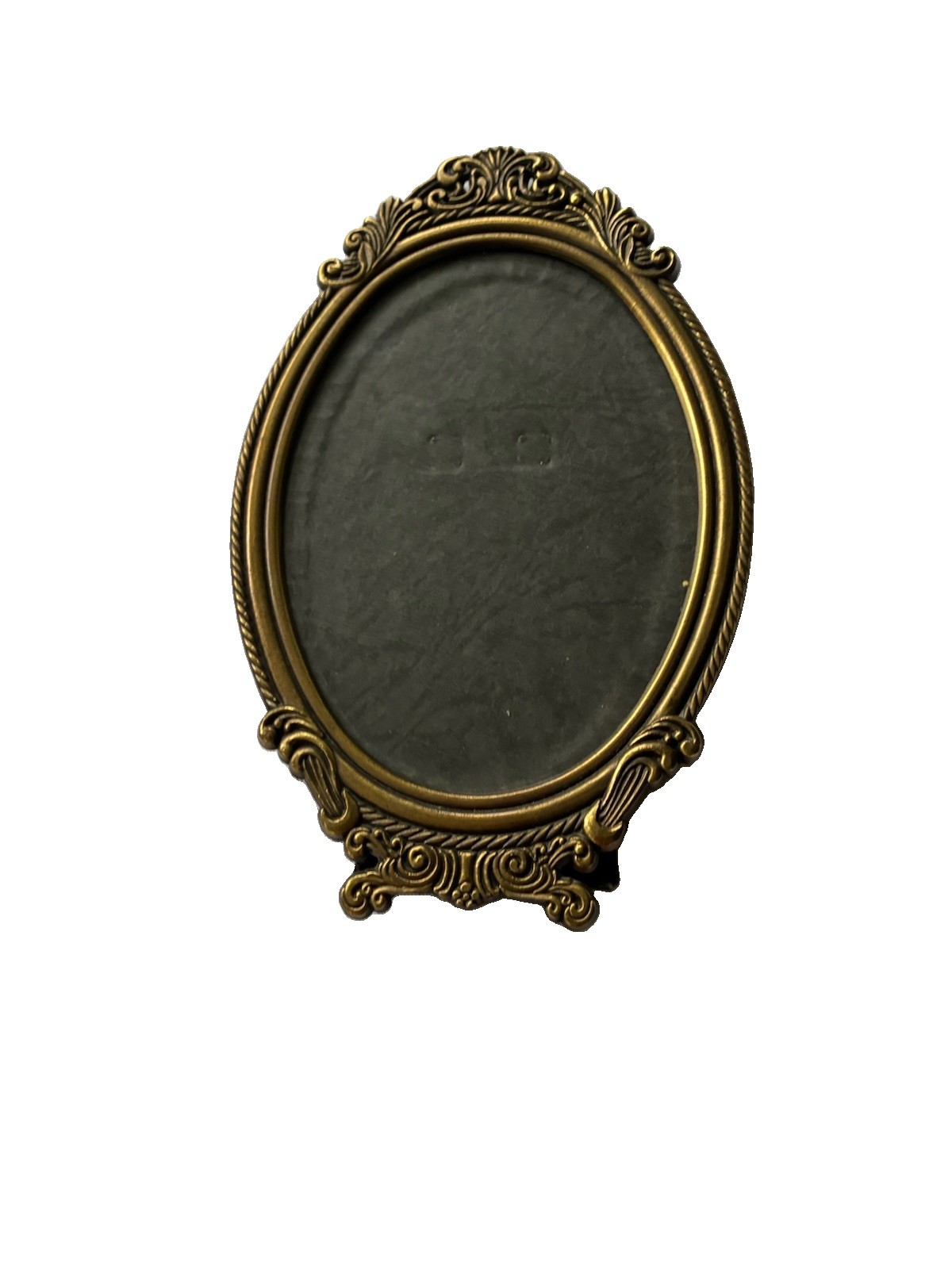 Vtg Ornate Brass Tone Metal Oval Pictures Frame Easel Stand 4x6 In Photo