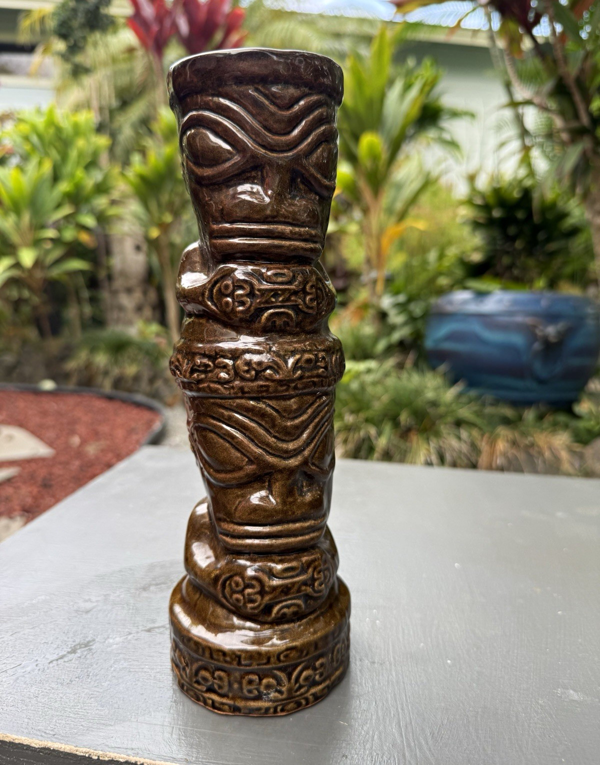 Hawaiian Tiki Ceramic Mug, Brown Glaze, Provenance: Ownership History N/A