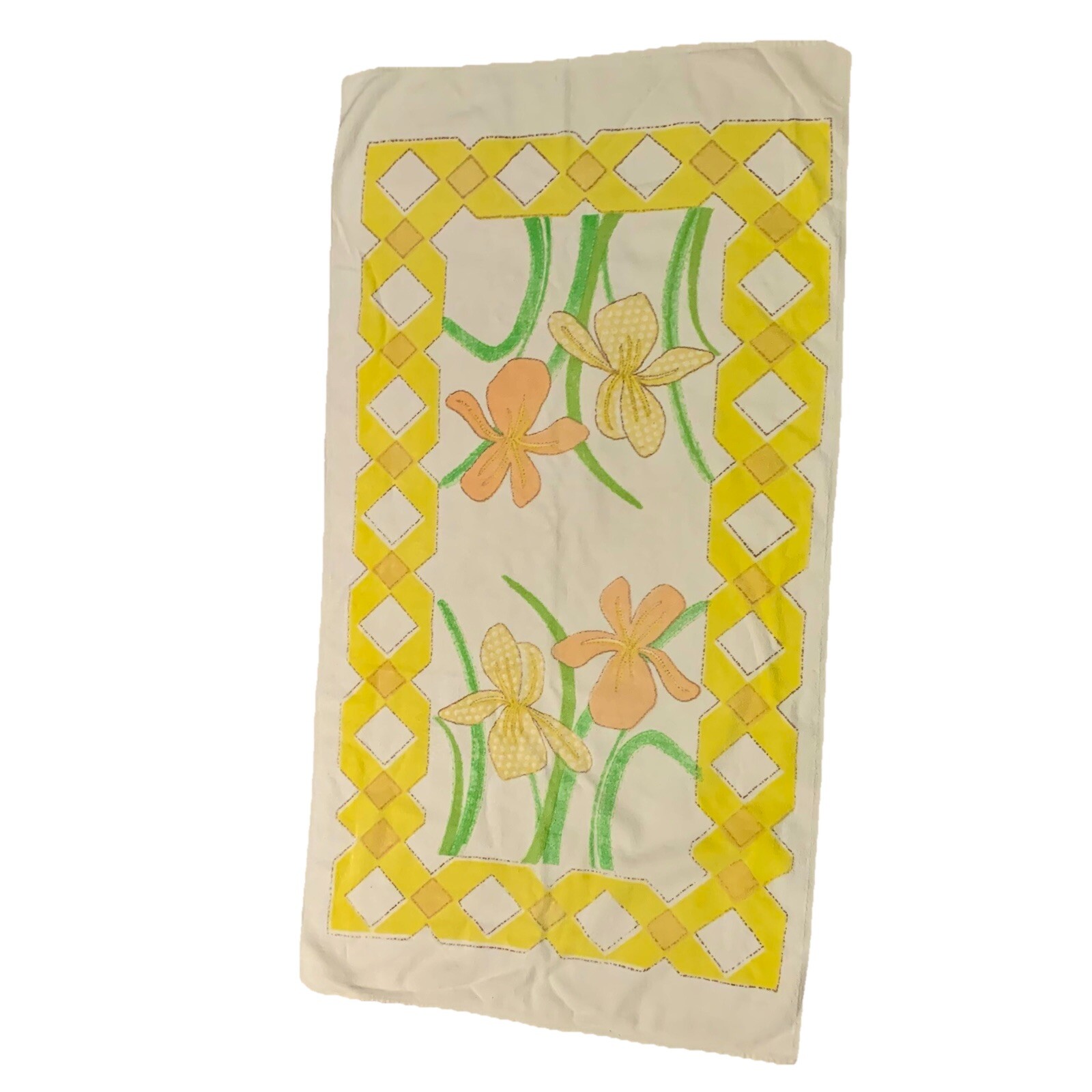 VTG Estate JP Stevens Utica Fine Arts Bath Towel Yellow  Floral USA 45.5 x 24.5”