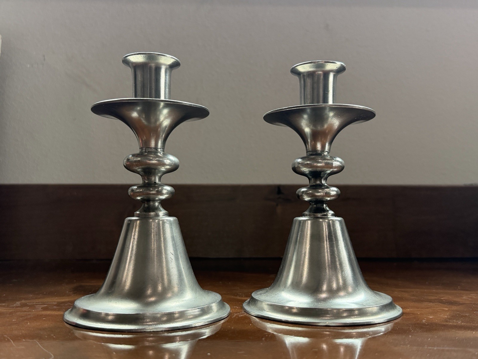 Pair of Designer David-Andersen Norway Cast Pewter Candlesticks, Støpt Tinn T474