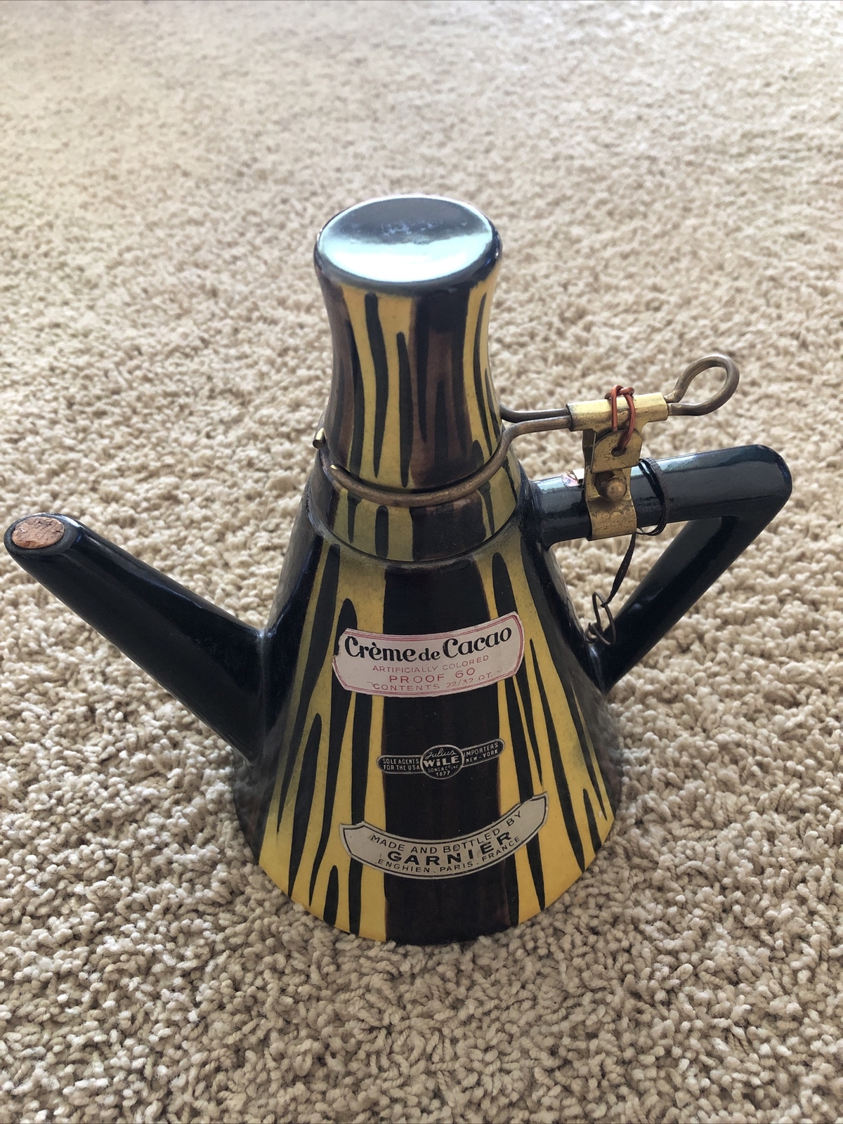 Vintage Garnier 1970\'s  Creme de Menthe Ceramic Liquor Decanter