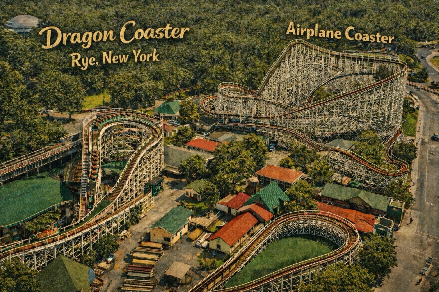 Airplane Coaster - Dragon Roller Coaster - Rye, New York MODERN Postcard A70
