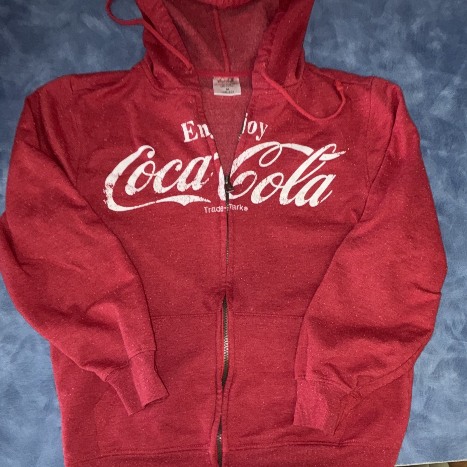 VTG Coca-Cola Red Full Zip Hoodie Sweatshirt w/ Enjoy Coca-Cola Logo size M
