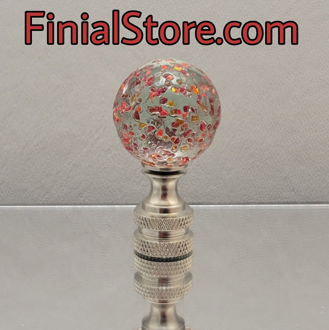 Red Speckled Clear Glass Lamp Finial Nickel/Polished/Antique Brass Bases