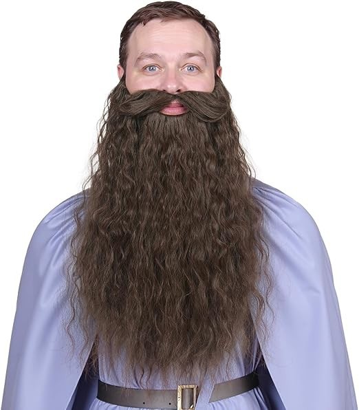 FantaLook 45cm Long Fake Beard Costume for Halloween, Wizard free size, Brown