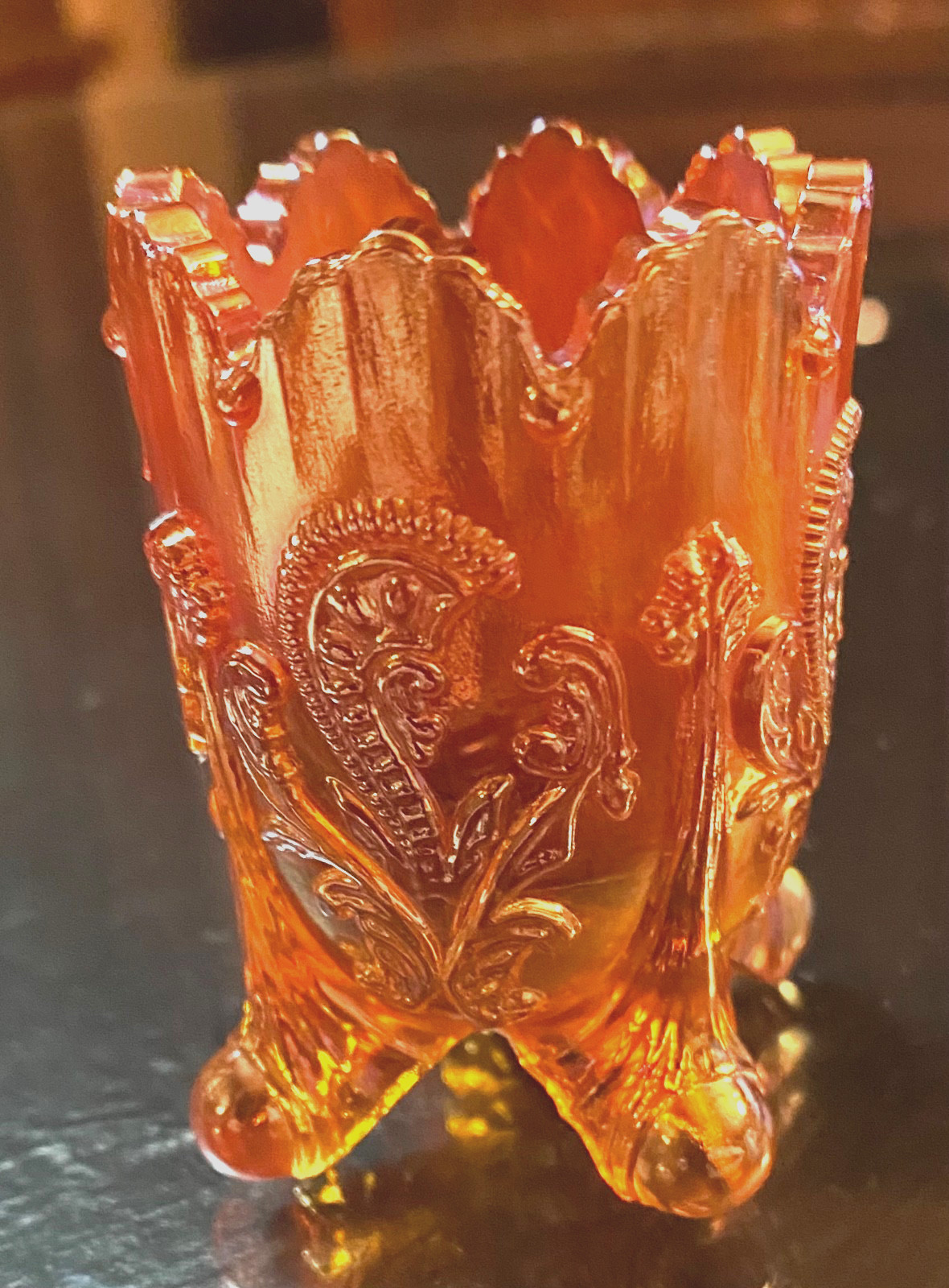 Northwoods Marigold Carnival Glass Toothpick Holder Northwoods Marigold Carnival Glass Toothpick Holder