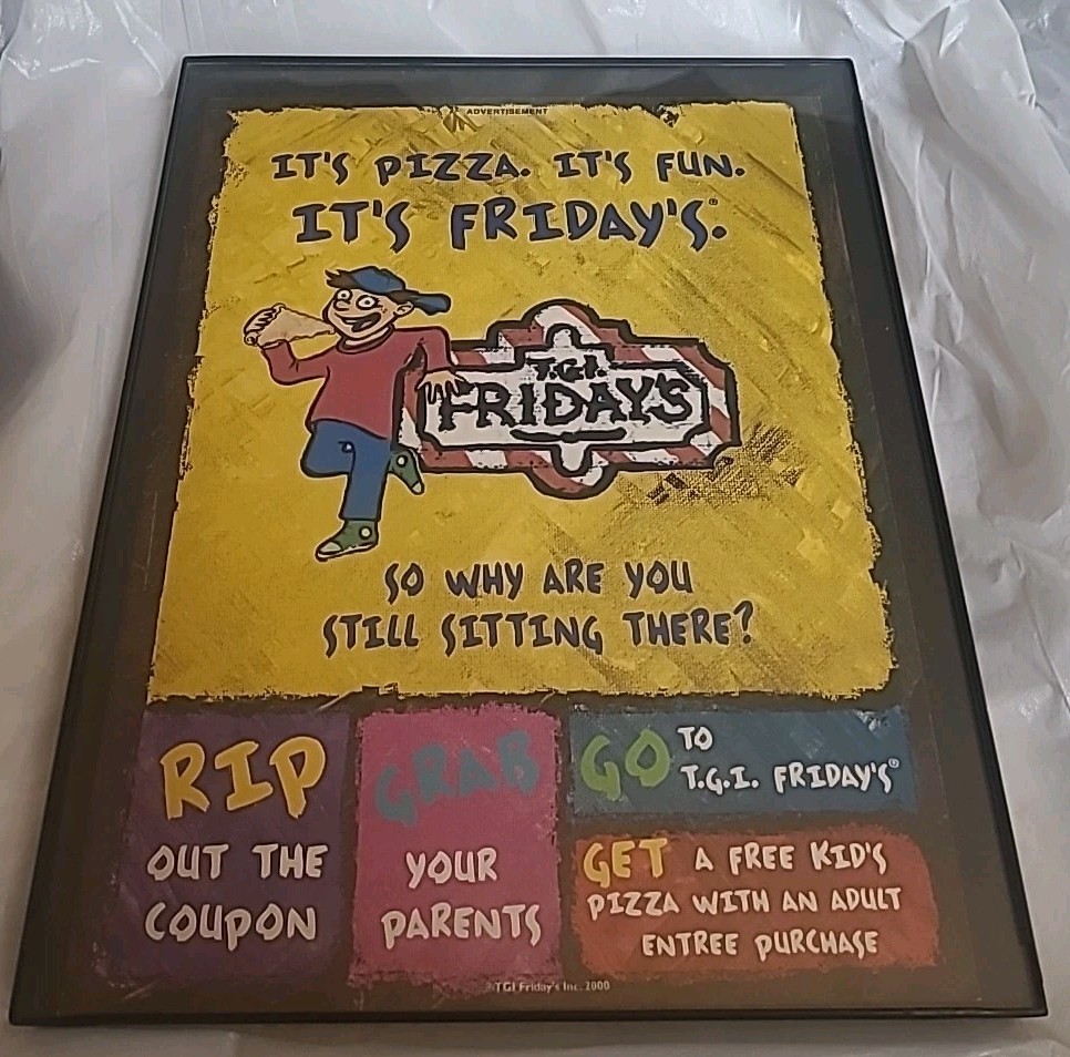 T.G.I. Friday's Restaurant Print Ad Framed 2000 8.5X11  