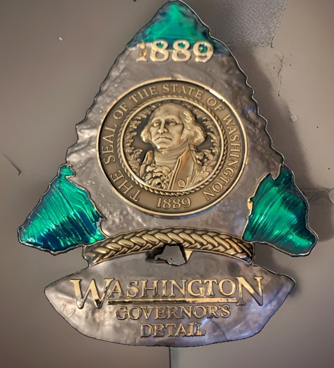 Authentic Washington WASPC Governor's Detail Green Arrowhead Challenge Coin Rare