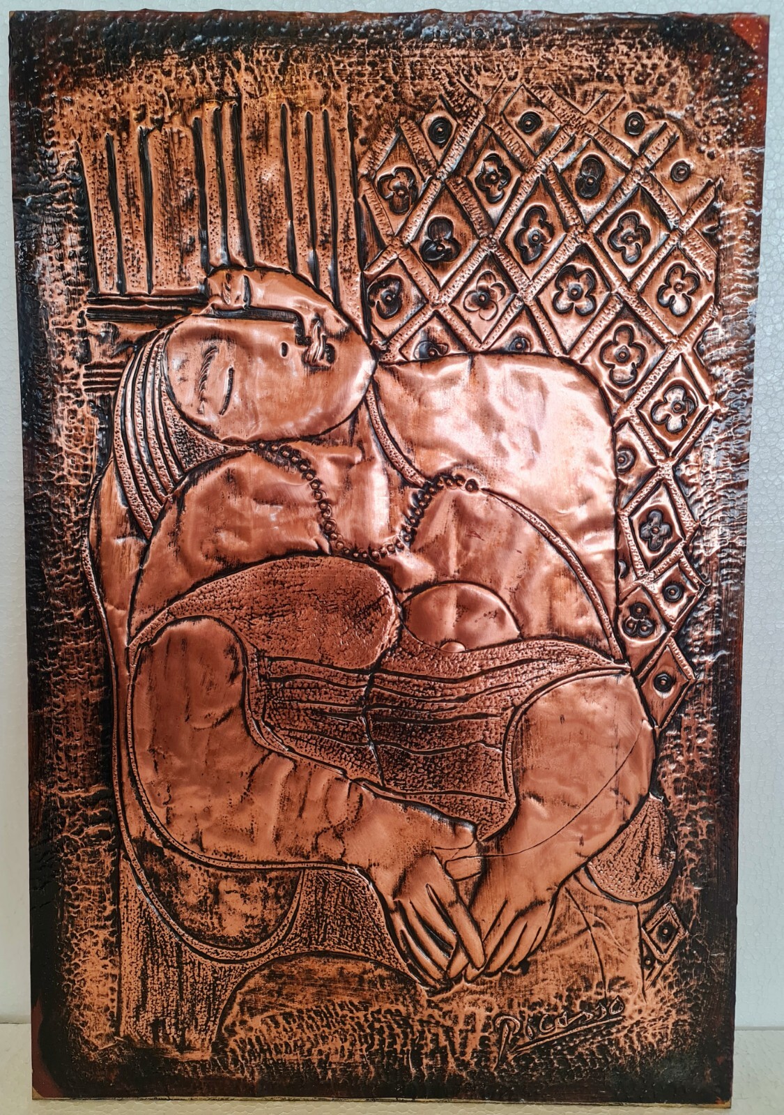 Vintage Pablo Picasso. Handmade Embossed Copper, 40cm x 60cm. Signed. Stamped 