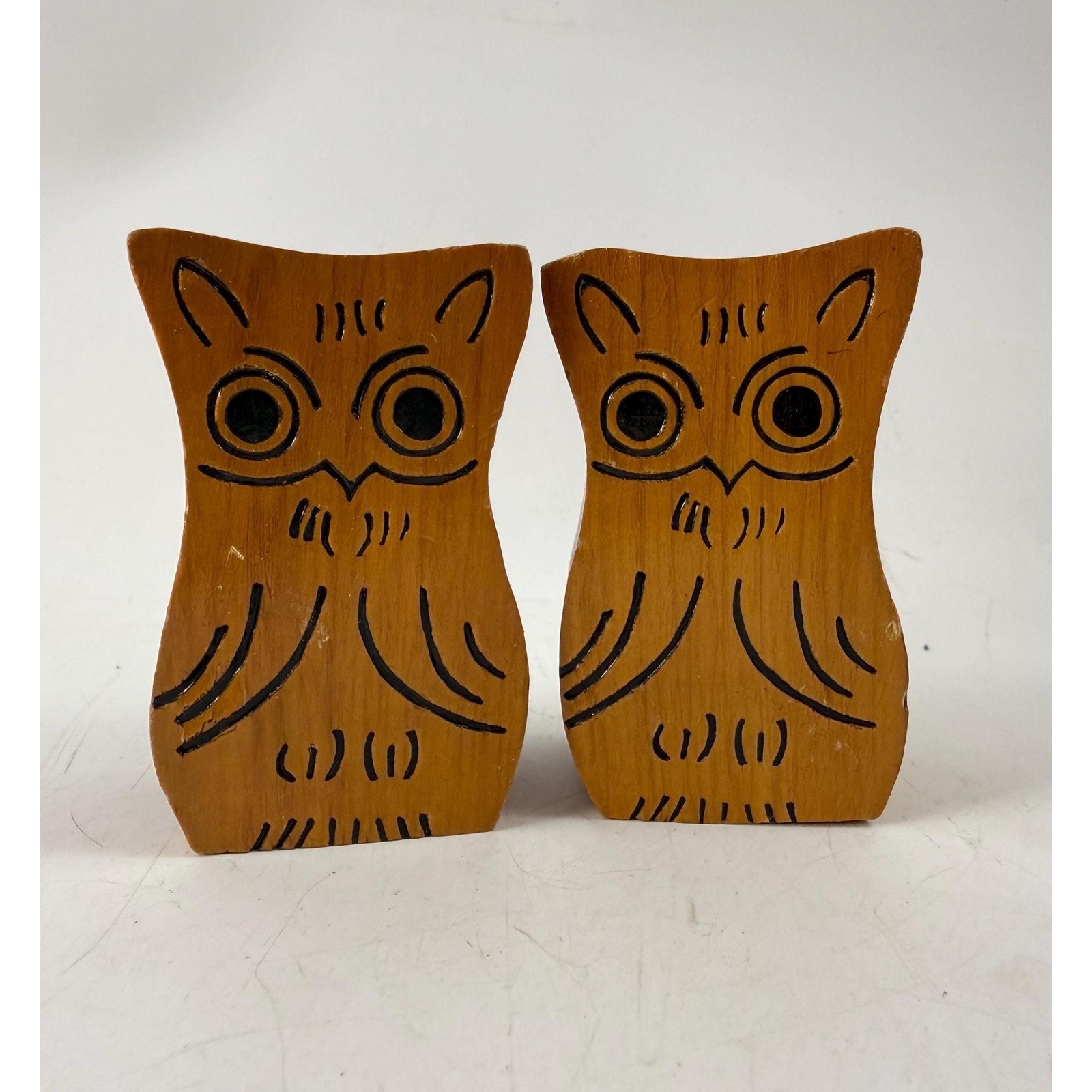 Vintage Figural Wooden Owl Salt and Pepper Shakers