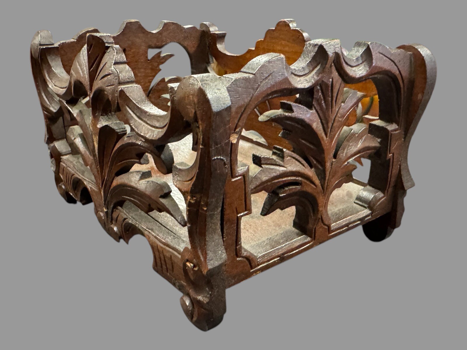 Antique Victorian Carved Walnut Card Note Tray Basket Antique Victorian Carved Walnut Card Note Tray Basket