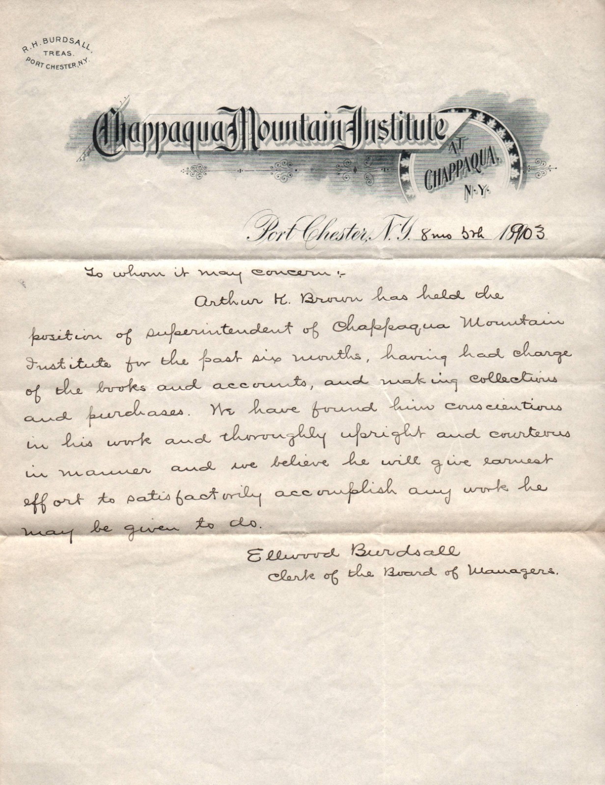 (2)  1902-03 BILLHEADS, LETTERHEADS CHAPPAQUA MOUNTAIN INSTITUTE PORT CHESTER NY