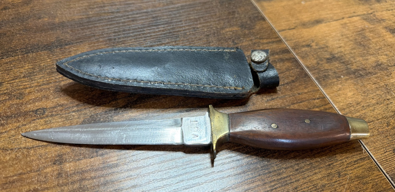 Vintage Handmade Fixed Blade Single Edge Boot Knife & Sheath ~ Very Good Cond.
