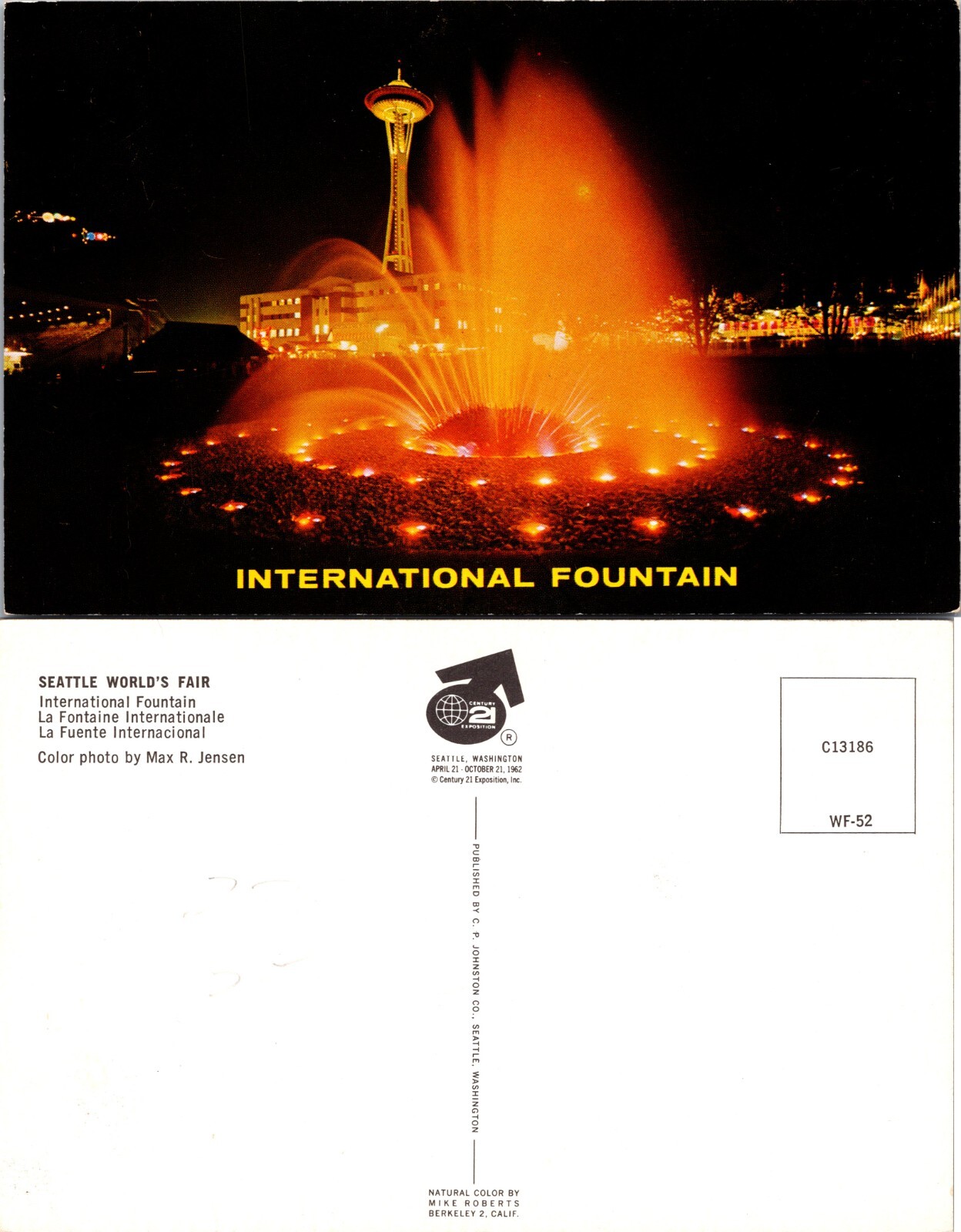 International Fountain Seattle Worlds Fair Space Needle Washington WA Postcard