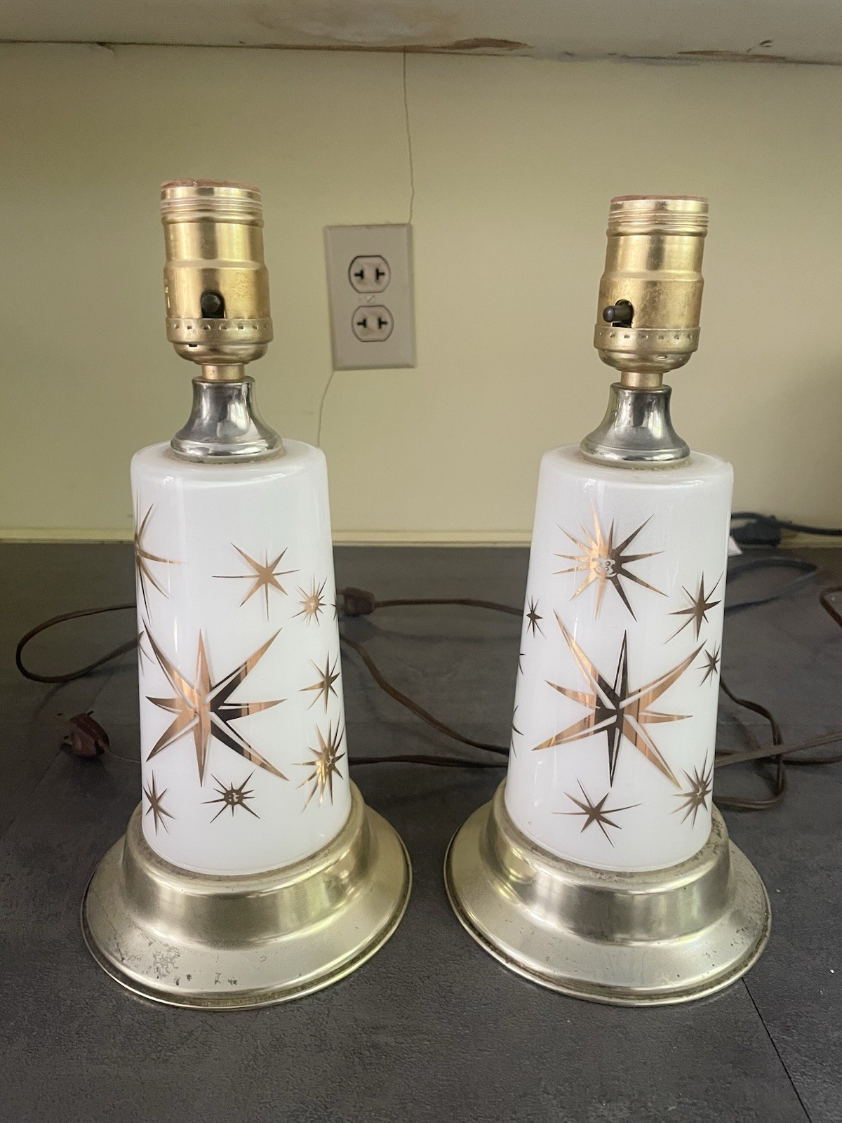 Vintage MCM Pair Of Bartlett Collins Atomic Starburst Table Lamps 11” VG 