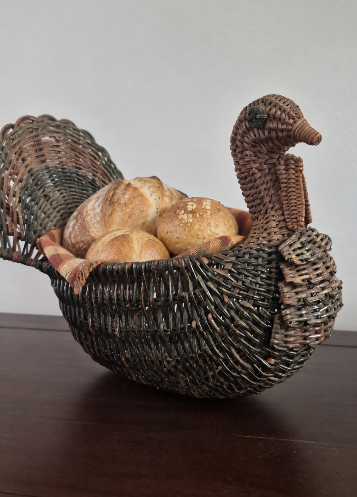 Vintage Turkey Basket Thanksgiving Bread Roll Basket Rustic Fall Decor