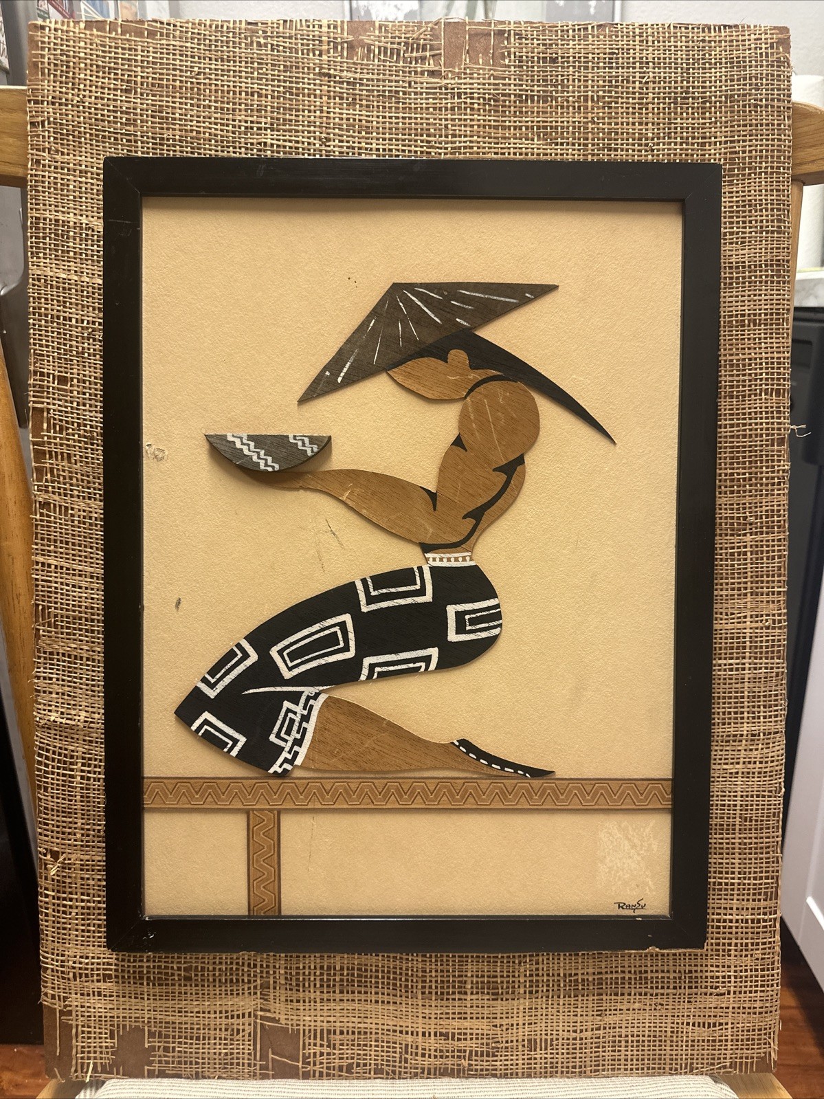 Ransu House of Ran Su Vintage Mid Century Wall Art 'Oriental Servant Boy'