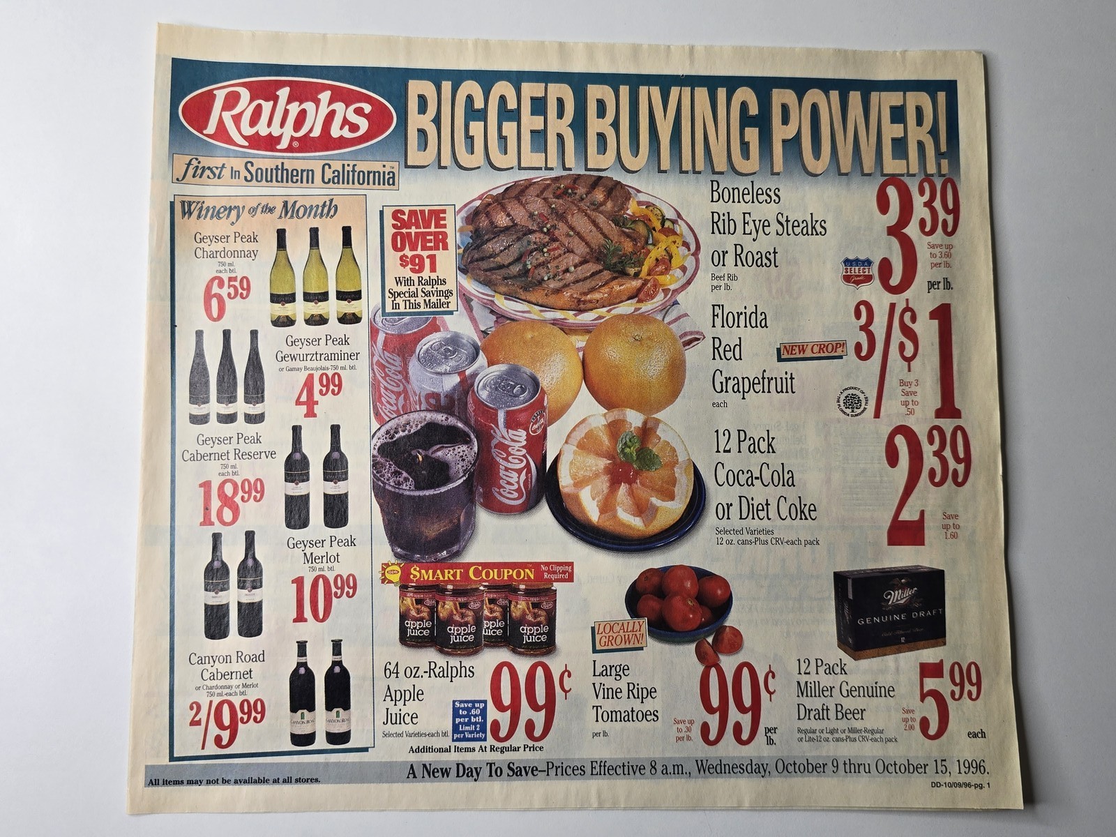 Ralphs Grocery Circular October 9 15 1996 Bigger Buying Power Vintage Ad