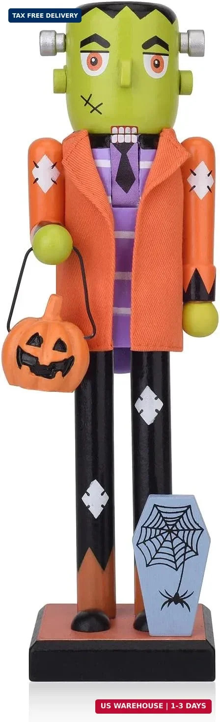 ArlinaL 10 Inch Halloween Nutcracker Figure with Pumpkin Bucket