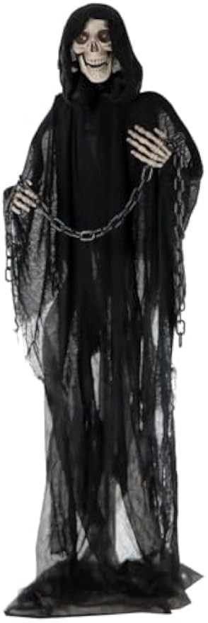Life-Size Scary Grim Reaper w/Chain Halloween Animatronic with Lights and Sounds