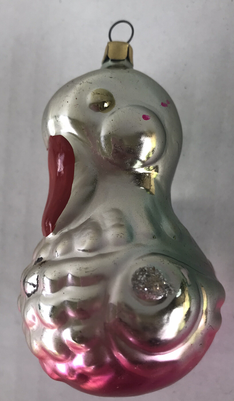 Vintage Christmas Ornament Mercury Glass Pink Silver Figural Duck Bird 3”