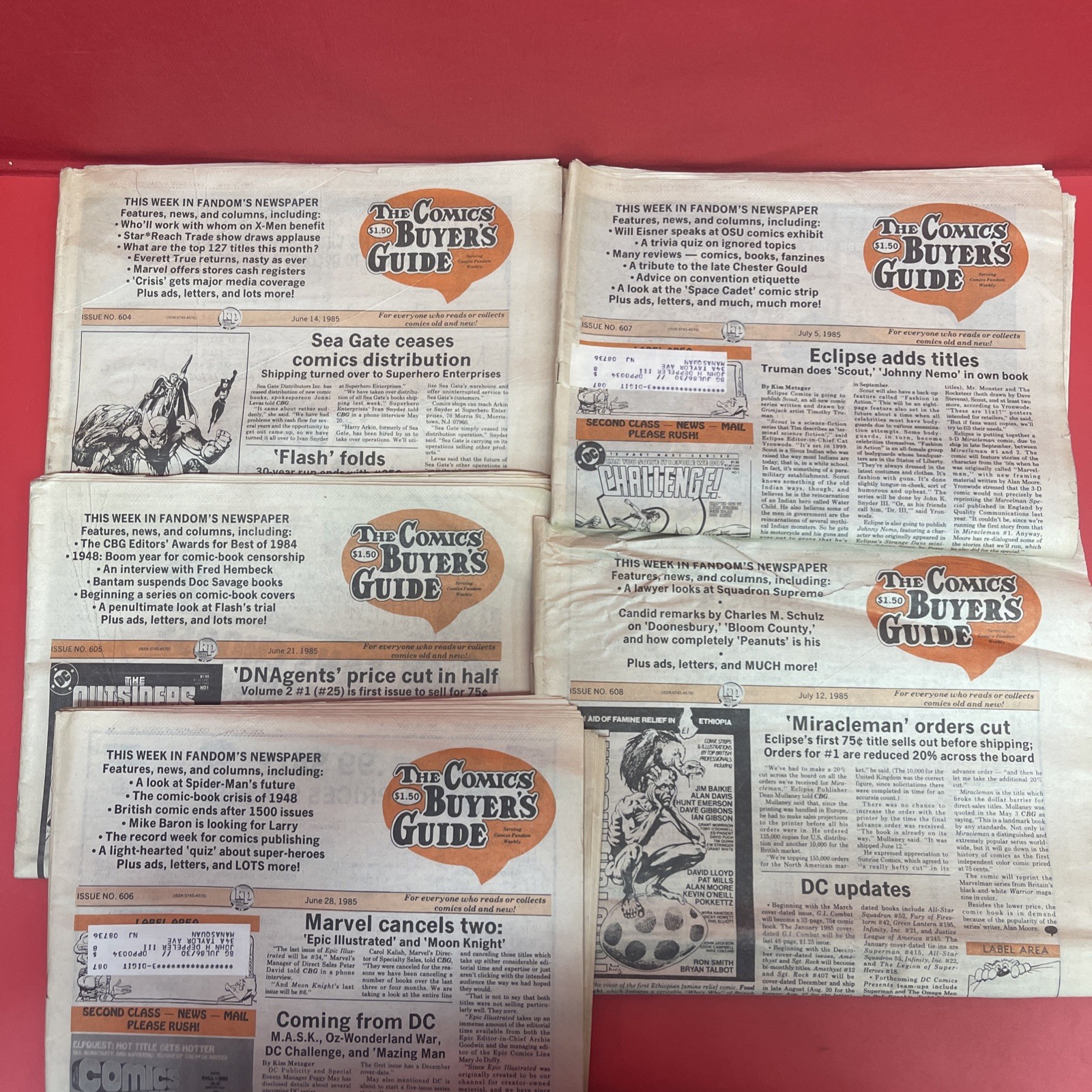 The Comics Buyer’s Guide #604-608 Consecutive Lot of 5 1985 Newspapers.  *27