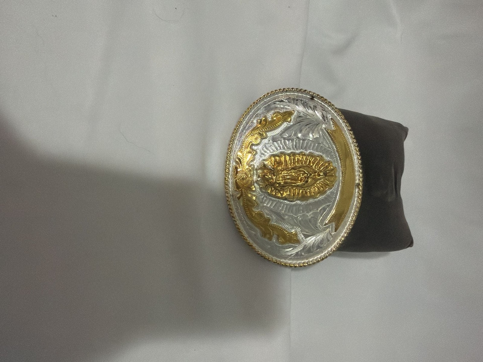 Western Virgin Mary Guadalupe Oval Belt Buckle Silver Gold Two Tone