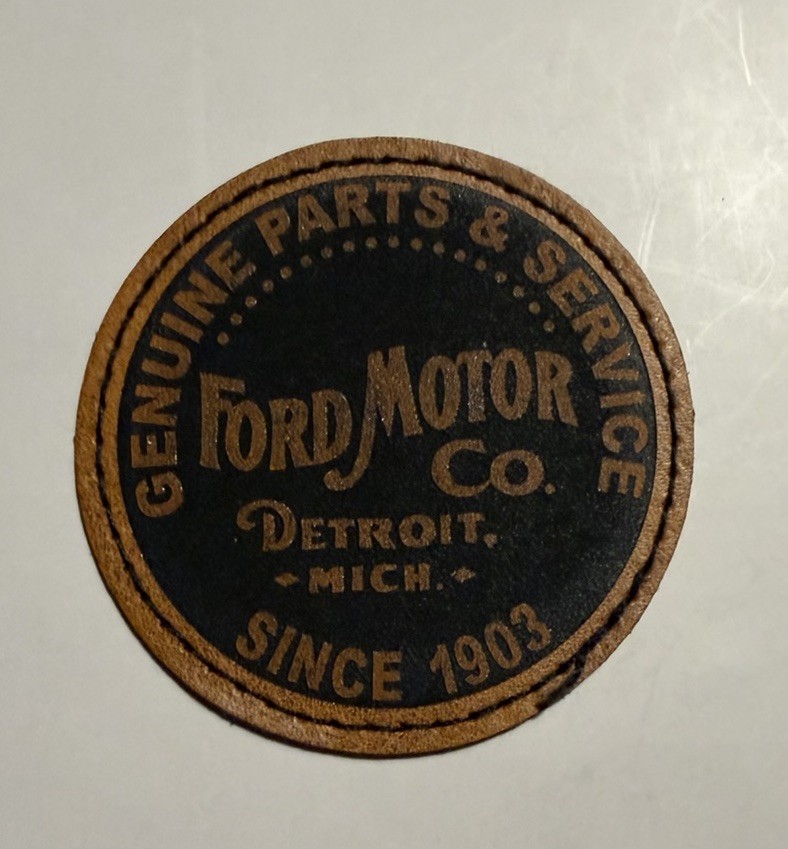 Ford Motor Co Genuine Parts & Service Antique Ad Iron on Leather  Patch 2.5”