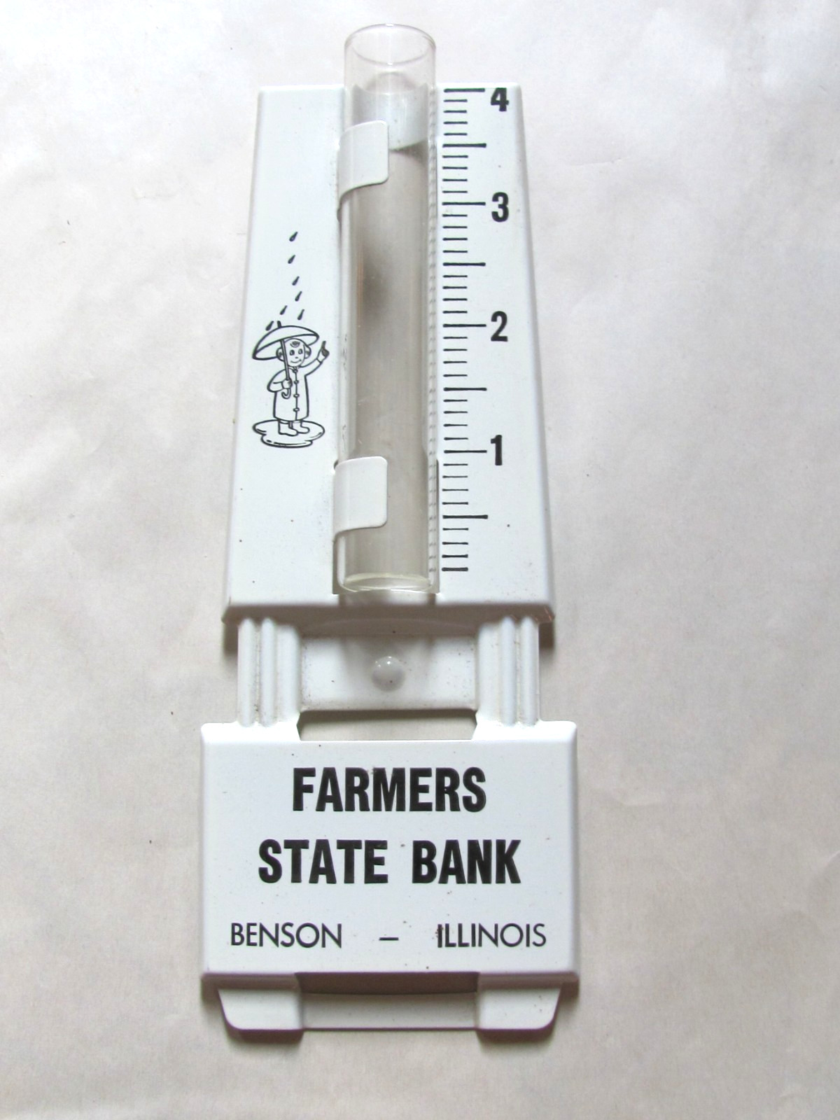 VTG METAL RAIN GAUGE FORMER FARMERS STATE BANK OF BENSON ILLINOIS