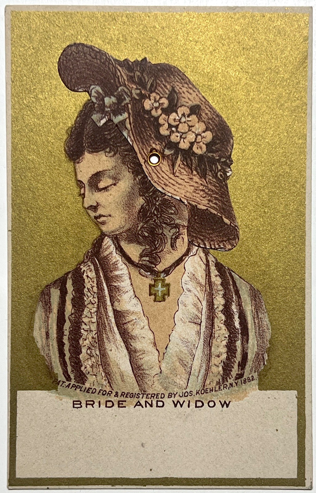 1882 BRIDE WIDOW JOS KOEHLER MECHANICAL VICTORIAN TRADE CARD MOVABLE CHROMO RARE