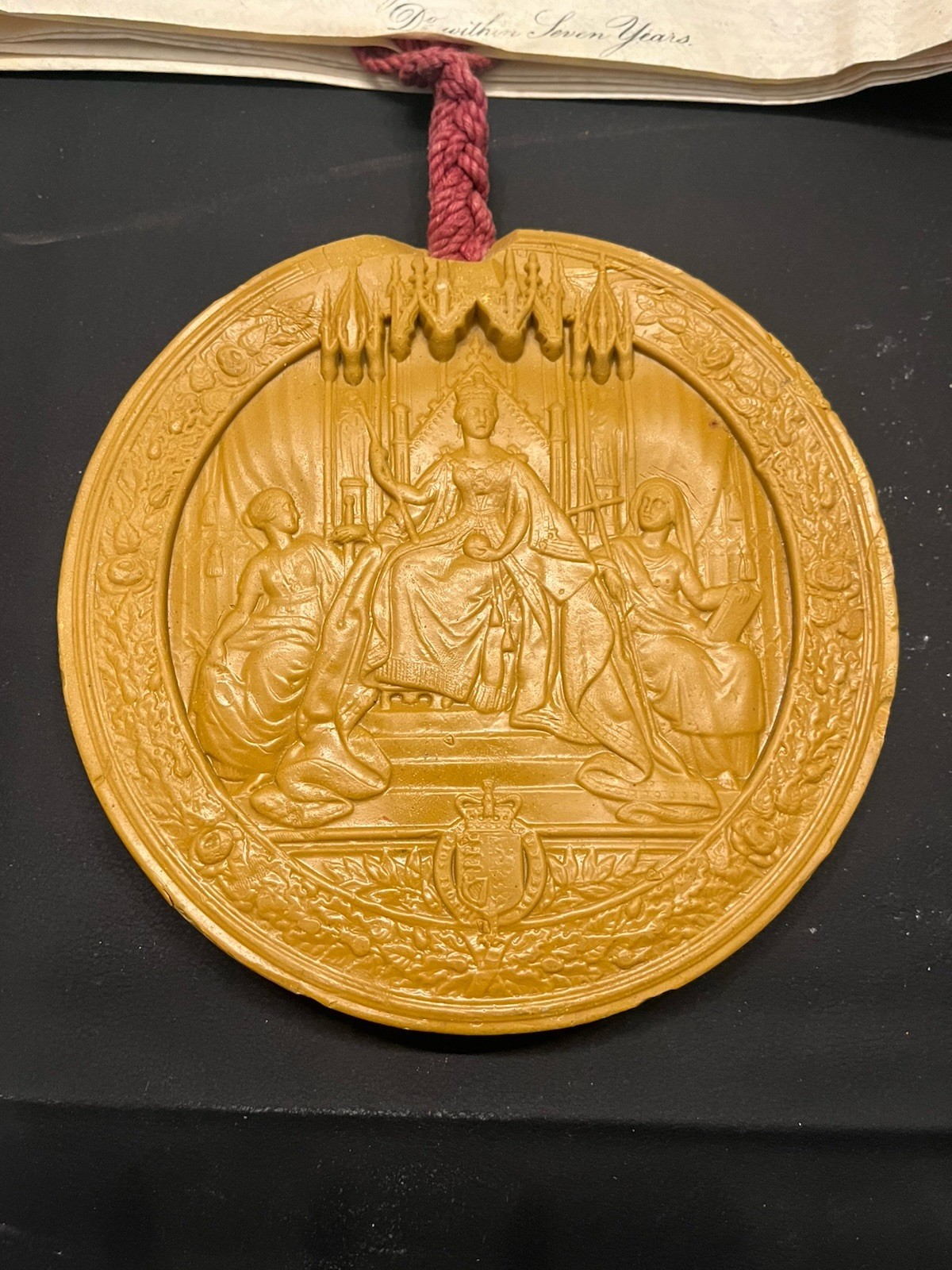 Victorian Great Seal of the Realm c.1871 Queen Victoria Wax Seal w/ Vellum