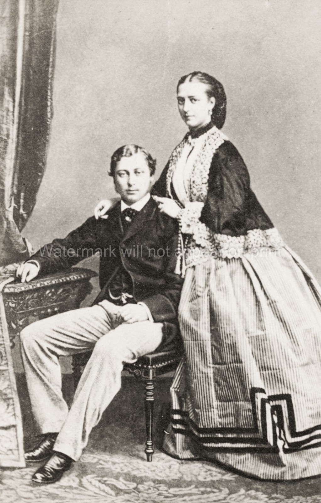 Prince Edward & Alexandra Denmark Royal Couple Portrait Vtg. Photo 20thC.