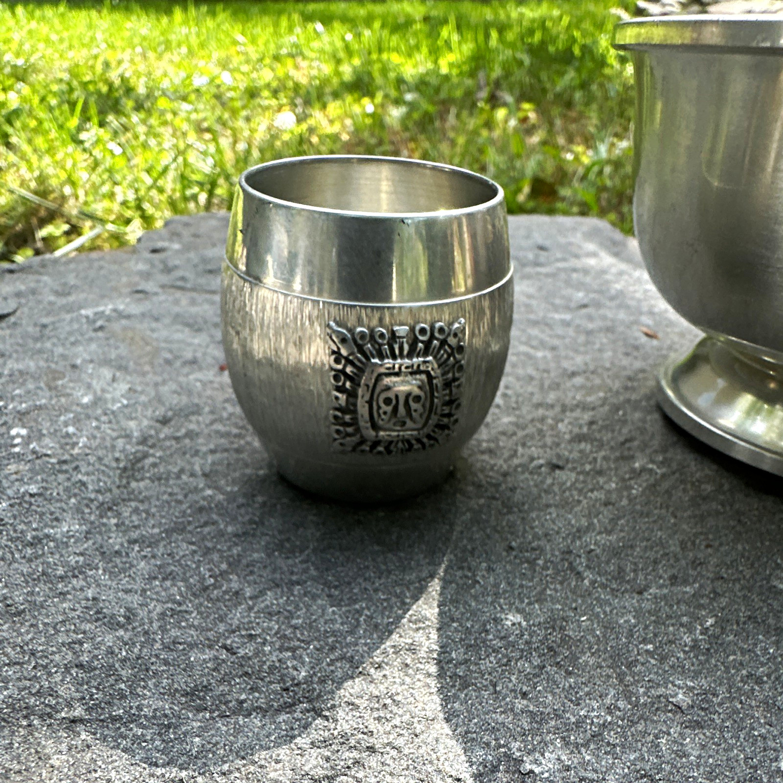 Vintage Pewter Lot: Woodbury Monogrammed Bowl & Carsu Ltda Bolivian Inca Cup
