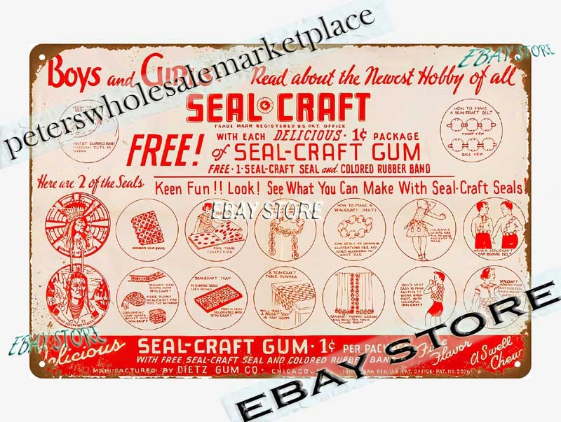 1938 Seal Craft Gum Store Display Poster Tin Sign kitchen decor