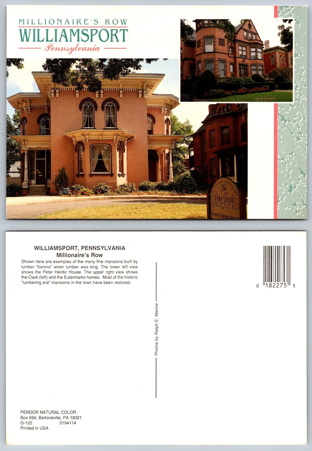 Millionaire's Row Williamsport PA Postcard Peter Herdic House Eutermarks Homes Millionaire's Row Williamsport PA Postcard Peter Herdic House Eutermarks Homes