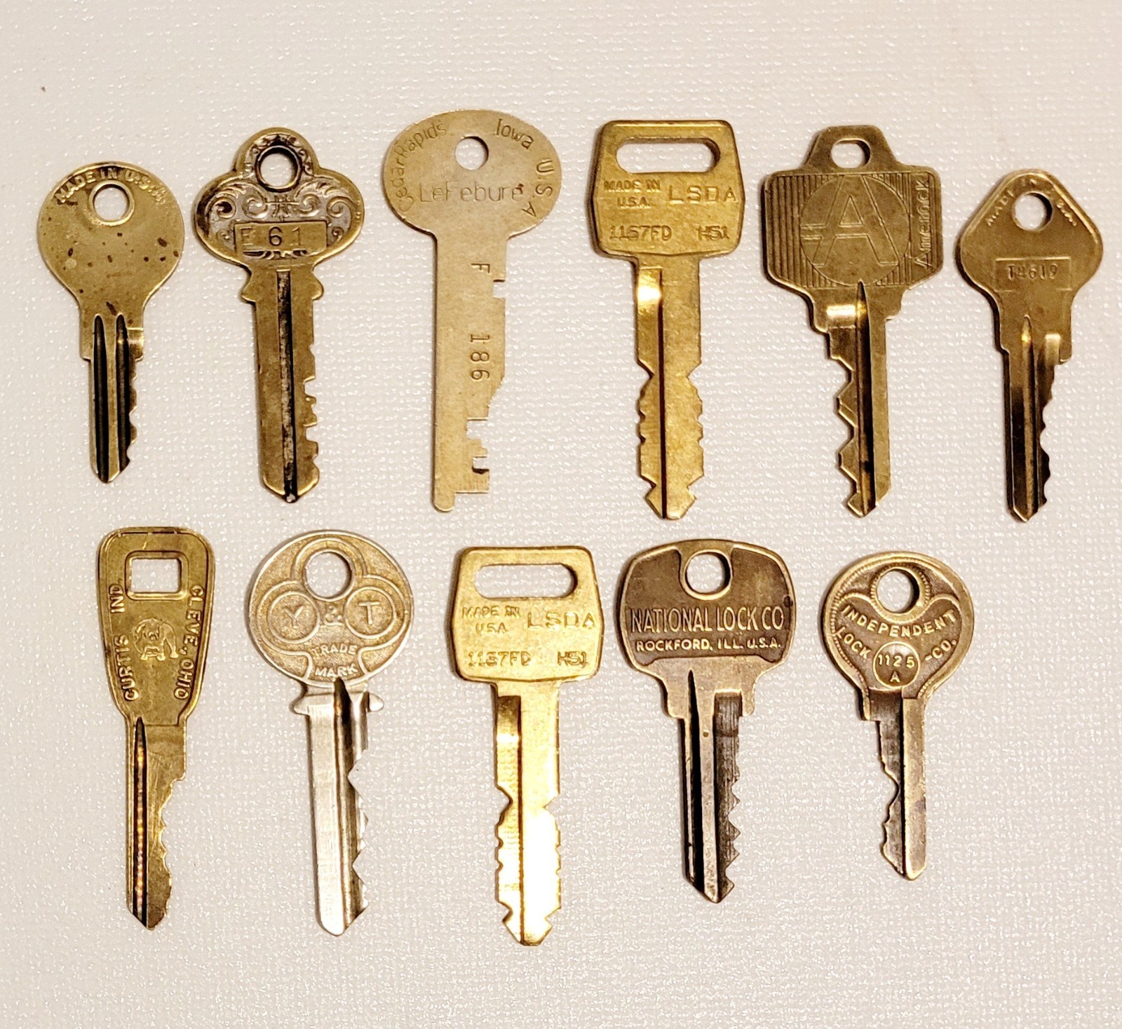 (11) VTG BRASS KEYS BY VARIOUS KEY MAKERS--GOOD CONDITION FOR AGE