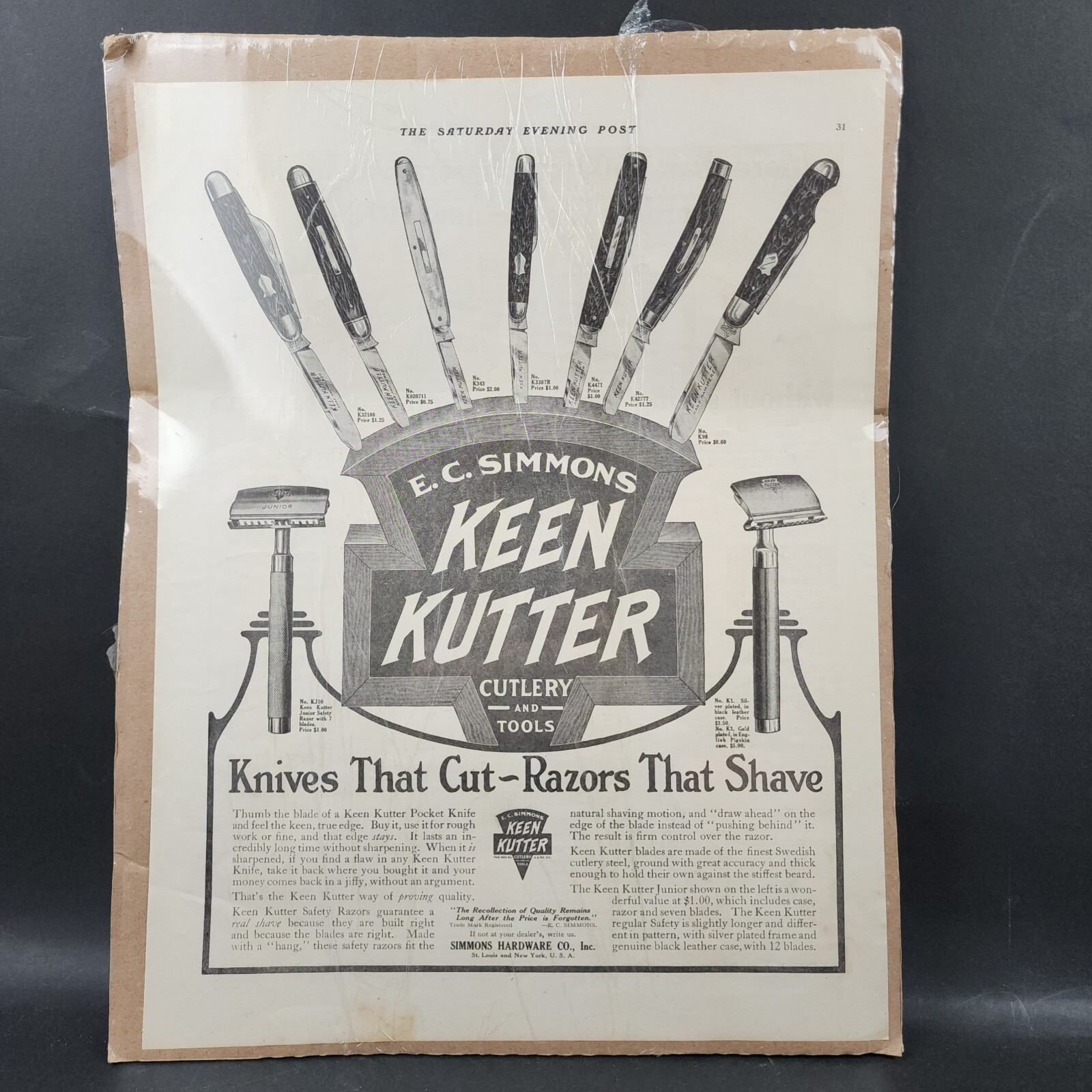 Vintage E.C. Simmons Keen Kutter Print Magazine Advertising-Disbound-Knives Vintage E.C. Simmons Keen Kutter Print Magazine Advertising-Disbound-Knives