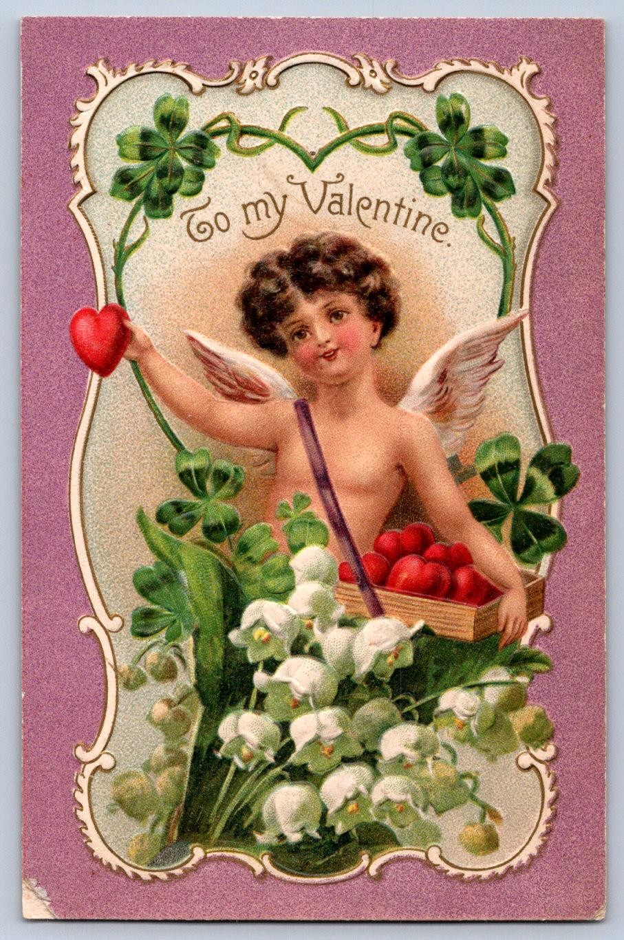 K60/ Valentine\'s Day Love Holiday Postcard c1910 Cupid Hearts 91