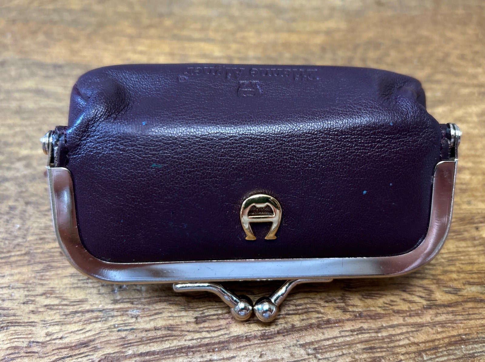 Vintage ETIENNE AIGNER Burgundy Leather Lipstick Case with Mirror Kiss Lock
