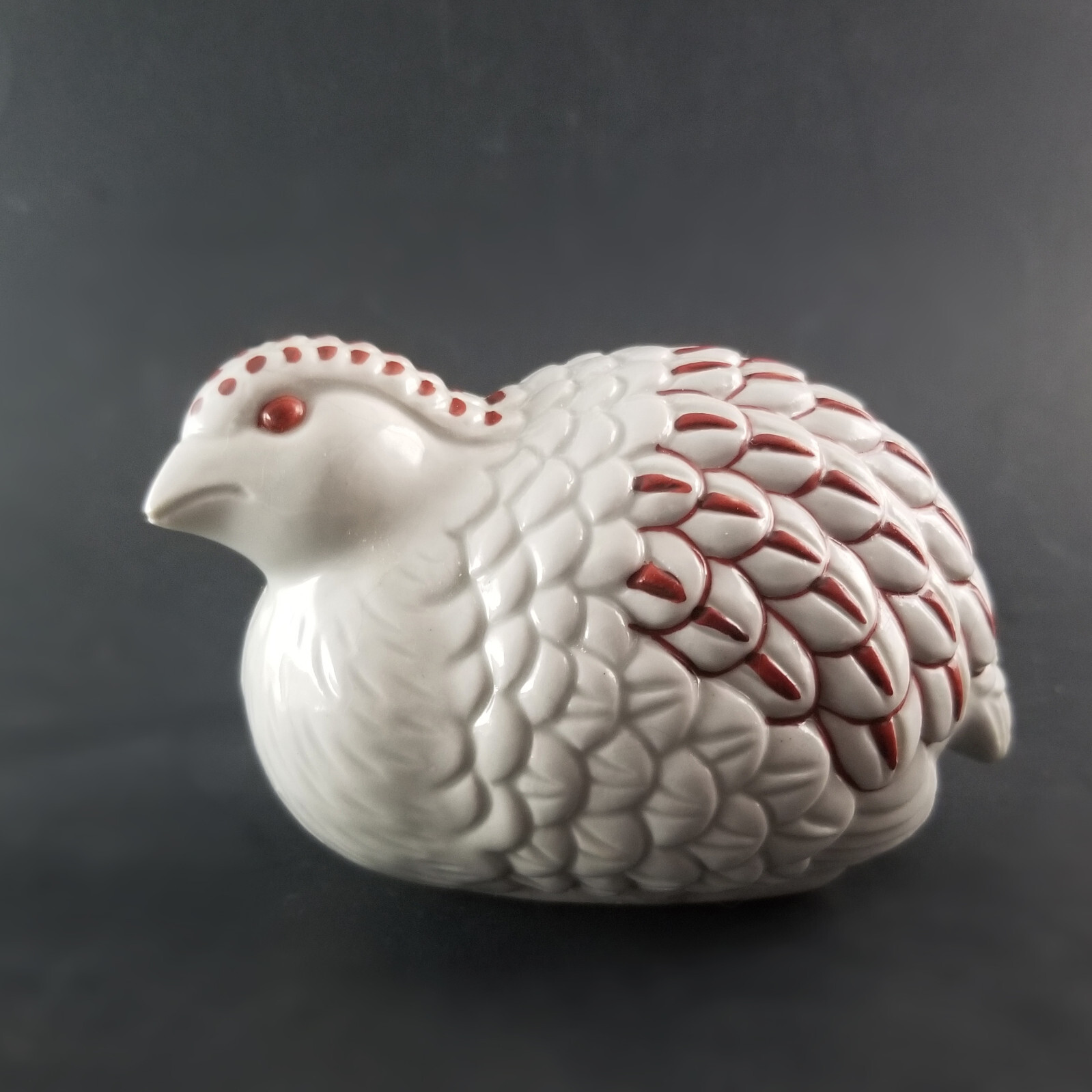 Quail Partridge Bird Figurine Pottery White Red 3\