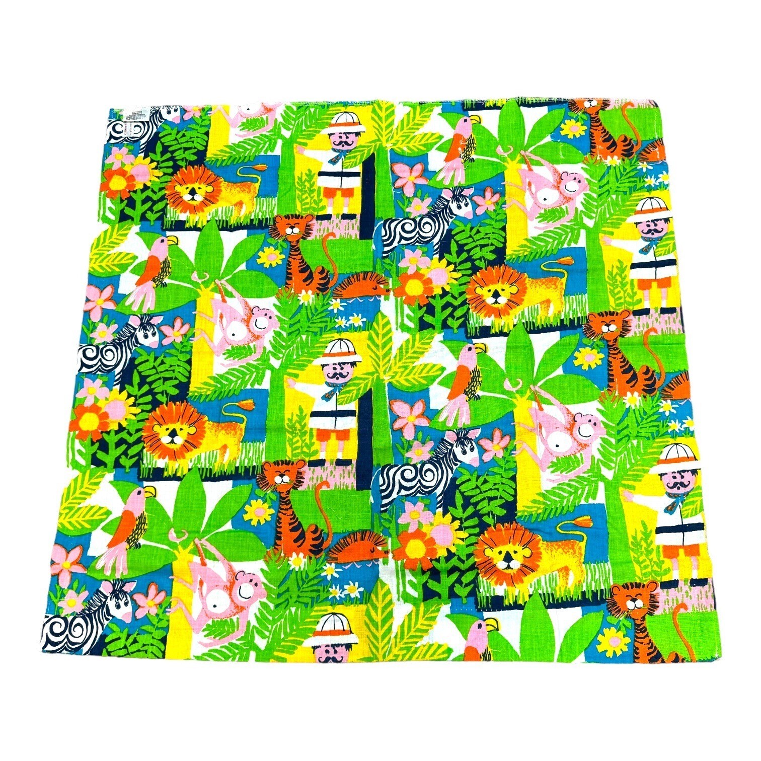 Vintage SEARS Perma-Prest Boho Kitsch Bright Jungle Print Fabric 41 3/4